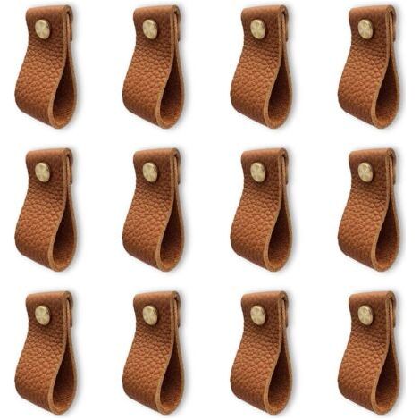 Set mit 12 Möbelgriffen für die Küche, Möbelgriffe aus Leder, Türgriffe mit Schraubenmuttern, Antikollisions-Türknöpfe für Schrank Schublade Kommoden, schönes Geschenk, braun (1/5)