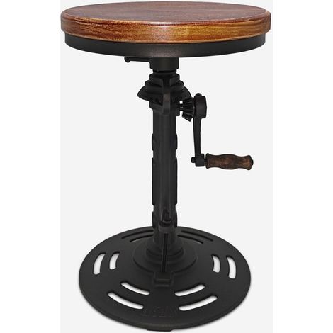 Ahd Amazing Home Design – Tabouret de bar vintage industriel réglable – Assise ronde en bois de pin – Hauteur 45-60 cm – Base circulaire en fer noir