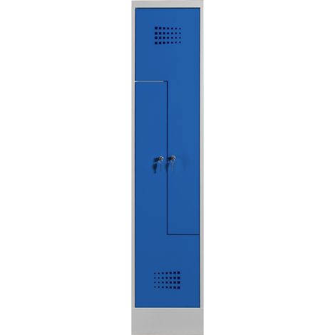 STIER Z-Garderobenspind Premium mit Sockel 2 Abteile Zylinderschloss lichtgrau/enzianblau (1/2)
