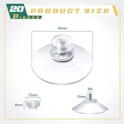 QORVA-Ventouses en Plastique 40 mm Ventouse en PVC Transparent Support d'Aspiration Adhésif Puissant avec Écrou à Vis pour Tissu d'Ombre de Voiture Porte Verre Fenêtre Salle de Bain (20 Pièces)
