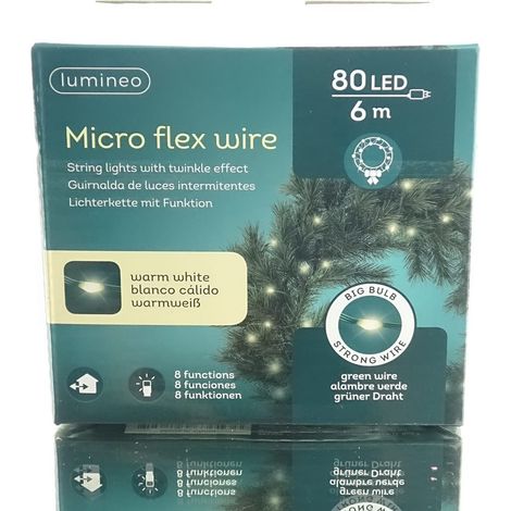 Lumineo LED Lichterkette Micro flex wire grün 6 Meter 80 Lichter - warmweiß (1/5)