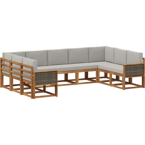 Outdoor Sofa Set 9 pcs Natural and Light Grey Solid Acacia Wood vidaXL (1/5)