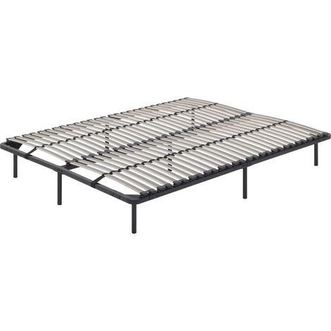 ORTHO Sommier à lattes en acier avec bande stabilisatrice Noir 140x200 cm avec pieds