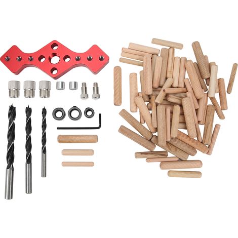 Poinçon droit pour bois en alliage d'aluminium rouge, avec embout de perçage et foret, localisateur de trous (1/5)