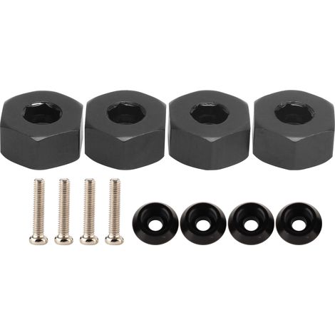 4 pièces Adaptateur Hexagonal de Moyeu de Roue Combiné 5mm à 12mm pour Camions RC WPL D12 1/10, Accessoire en Noir (1/5)