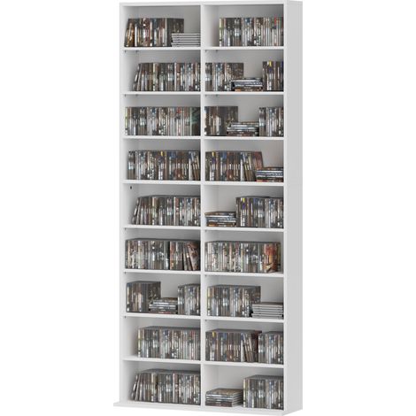 CD/DVD-Aufbewahrungsschrank mit 18 Schubladen, Kapazität für 640 CDs, 360 DVDs, 430 Blu-rays, 78,5 x 24 x 175 cm, weiß (1/5)