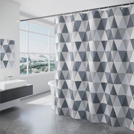 Rideau de Douche en Polyester 180 x 200 cm, imperméable et Rideau de Douche Anti moisissure, Lavable Rideau de Bain Motif Triangulaire (1/4)
