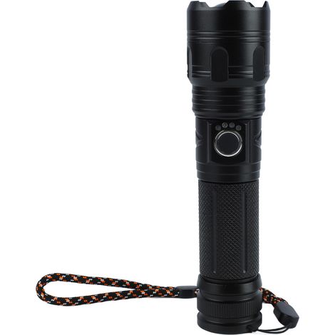 Lampe torche rétractable ultra-lumineuse à longue portée avec indicateur de batterie, en alliage d'aluminium et port USB, idéale pour le camping en plein air. (1/5)