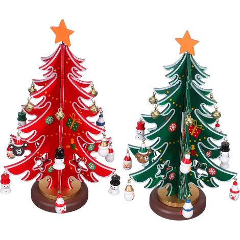 2pièces Mini Sapins de Noël Bois Lot de Sapins de Table pour Décoration (1/5)