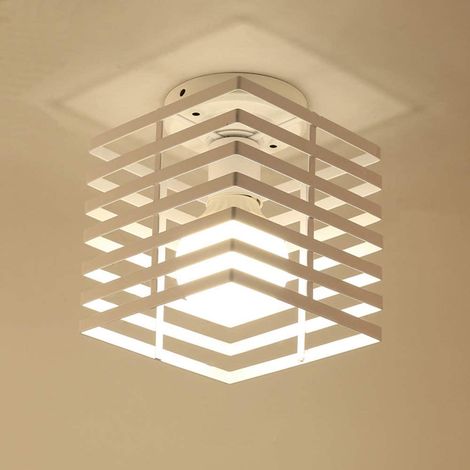Lámparas de Techo, Vintage Planfones de Montaje Semi Empotrado de Metal Interior, Iluminación con Jaula Cube E27 Decorativo para Comedor, Dormitorio, Café (Blanco) (1/4)