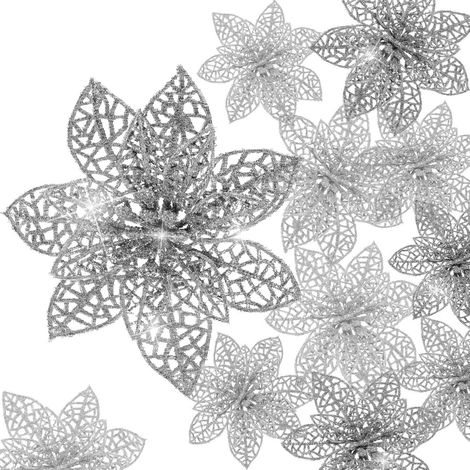 24 adornos para árbol de Navidad, flor de Pascua brillante, plástico brillante, decoración festiva para interiores. (1/5)