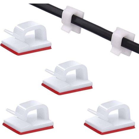 Lot de 100 clips de gestion de câbles auto-adhésifs pour TV, PC, ordinateur portable, bureau, maison - Blanc (A) (1/4)