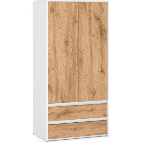 Armoire 2 portes 2 tiroirs "Hit" - Blanc mat / Chne Wotan - Élégante et moderne - Gain de place (1/5)