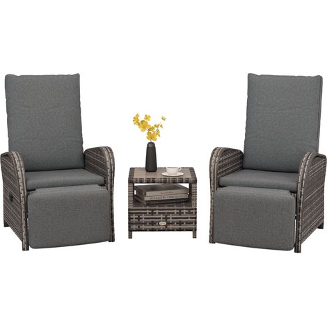 Outsunny 2 Seater Patio Rattan Chaise Lounge Sofa Set with Fabric Cushion, Grey and Brown