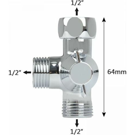 Valve 3 Voies en Laiton. Valve 3 Voies en G1/2. Douche Inverseur 3 Voies. Vanne de Dérivation de Douche à 3 Voies. Vanne DéRivation Douche à 3 Voies pour Douche. Douchette Et Bras De Douche Inve (1/4)