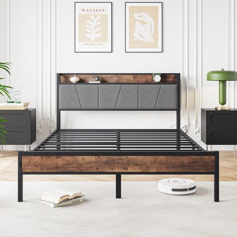 Sommier de 140 x 200 cm, avec éclairage LED intelligent, tête de lit en mousse à mémoire de forme et ports de recharge USB