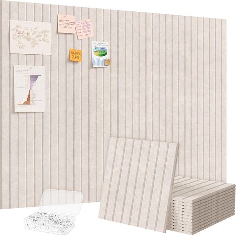 Tableau en Feutre Adhésif Décoratif Haut de Gamme, Lot de 12 Panneaux-120x90 cm, Idéal pour Afficher Notes et Photos au Bureau ou à la Maison, 50 Punaises Incluses, Alternative au Liège, Beige (1/5)