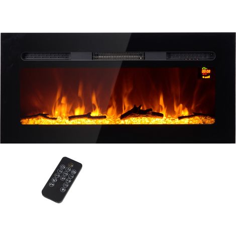 Camino Elettrico da Parete 1800W con Telecomando e Display LCD 91,4x15,8x45 cm Nero (1/5)