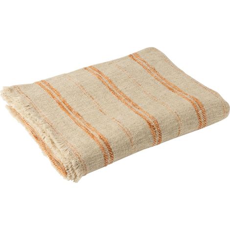Plaid en Lin "Noreen" 130x180cm Beige & Orange (1/2)