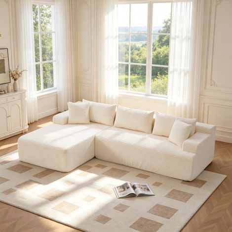 Canapé d'angle en L à gauche,canapé modulable 4 places en chenille,canapé à compression,rembourrage 30D hautement élastique,base antidérapante,beige (1/5)