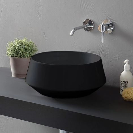 Lavabo da appoggio in ceramica nero opaco tondo 42 cm Aris (1/5)