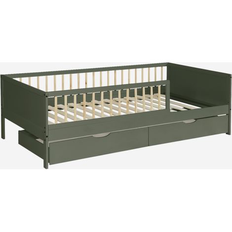 Cama nido infantil 190cm pino natural con somier de láminas y cajones (1/5)