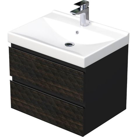 Cube Way 60x47,5x46 cm mobile da bagno sospeso a 2 cassetti con lavabo in ceramica, marrone opaco (CUBE3D46602ZHVER)
