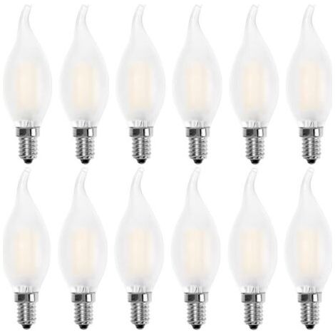 Ampoule LED flamme E14, forme bougie, blanc chaud 2700 K, équivalent à une ampoule à incandescence de 4 W, 40 W, 400 lm, lot de 12