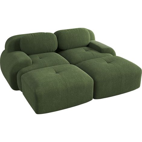 Sofá modular de 2 plazas en tejido de pana verde 208 x 178 x 70 cm (1/5)
