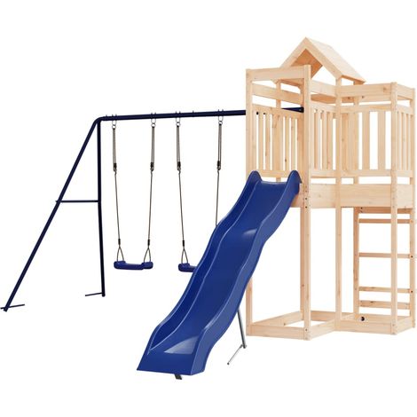 Aire de jeux d'extérieur balançoires toboggan portiques robuste jeux jardin 362 x 373 x 238 cm bois de pin massif (1/5)