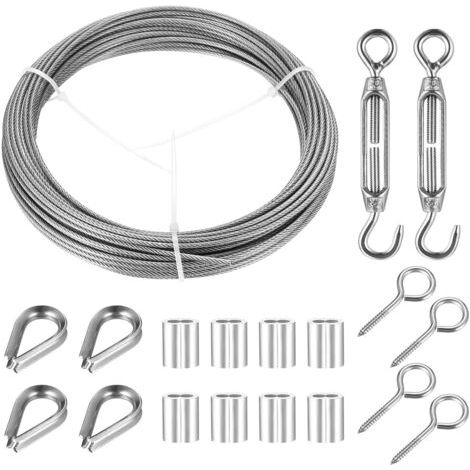 Kit de Cable Acier 2mm x 15m, Câble en Acier Inoxydable, Fil pour Tableau Câble Métallique avec Tendeur de Fil à Tendeur, pour Suspension de Lumière Tableaux Clôture de Jardin (1/5)