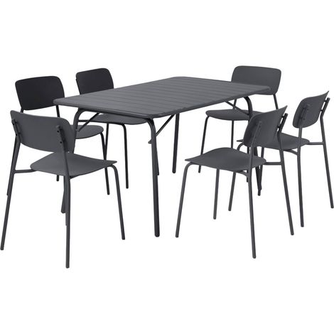 Folding metal garden table 140 cm + 6 chairs, anthracite - Amelia + Liva (1/5)