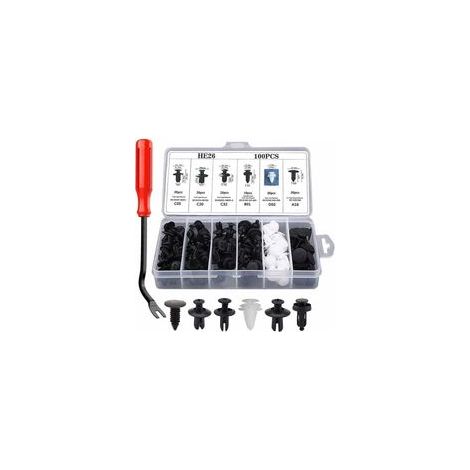 100 Pièces Rivet Clips Plastique Clips d'Aile en Plastique Universels Clips Voiture , XU,Attaches de Pare Chocs Clips à Rivets Kit de Remplacement Vis d'Expansion avec Attache Remover Outils