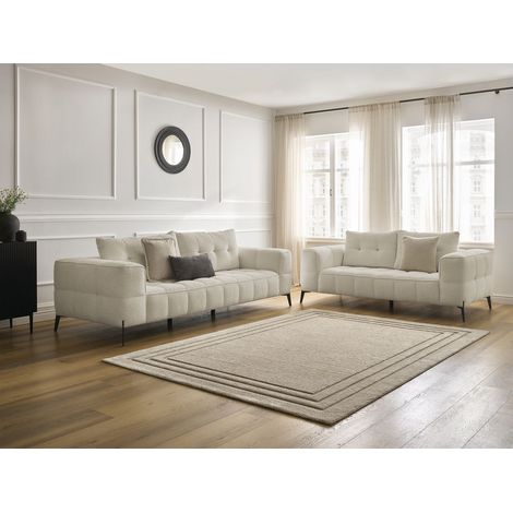 BOBOCHIC - Ensemble canapé droit fixe 3 + 2 places ANIS tissu bouclette   Beige
