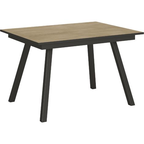 Table rectangulaire extensible 4 à 6 personnes L 120 à 180cm bois clair et métal anthracite Miry (1/5)