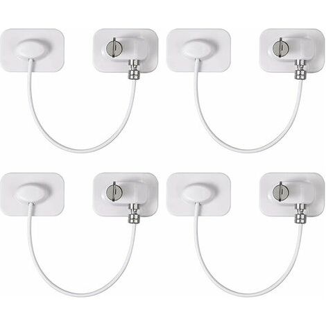 Lot de 4 verrous de sécurité pour porte de réfrigérateur avec clés, adhésifs et de sécurité enfant pour tiroir de congélateur.