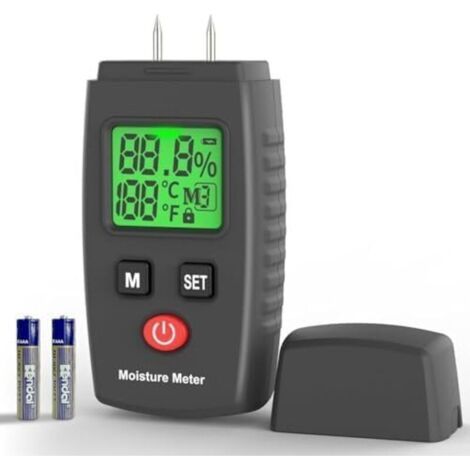 Testeur Humidité Humidimètre 2 broches Écran LCD Rétroéclairé Testeur d'humidité Numérique Professionnel pour le Bois pour tester l'humidité du bois/murs/matériaux de construction (1/4)