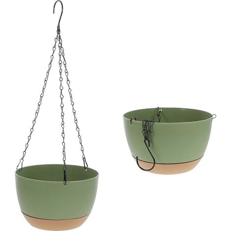 Pot de fleurs suspendu vert, pot simple et auto-absorbant, compatible avec le jardinage (lot de 2). (1/5)