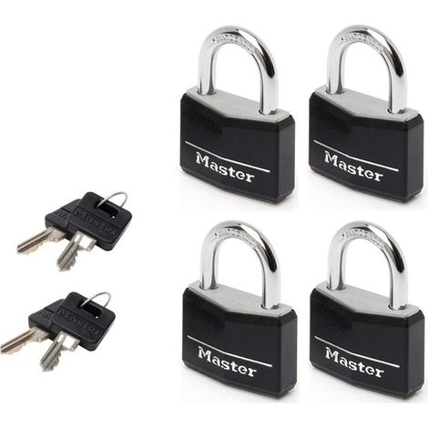 Master Lock 9140EURQBLKNOP 40mm Aluminum Black Vinyl Cover Padlock with 4-Pin Keyed Alike Set (Pack of 4)