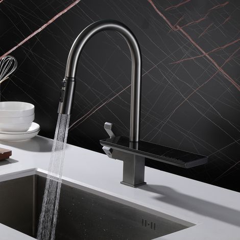 304 Stainless Steel Pull Out Retractable Faucet with Storage, Single Hole Kitchen Faucet (1/5)