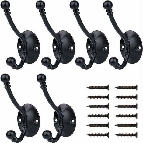 GABRIELLE 6-teiliges Garderobenhaken-Set, Retro-Garderobenhaken, Wandgarderobe, Metall-Türhaken für Bad, Küche, Schlafzimmer, Flur, Schwarz (1/4)