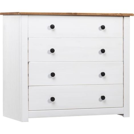 Commode 4 tiroirs en bois de pin massif Autika 80cm – Élégance rustique et praticité-Blanc (1/5)