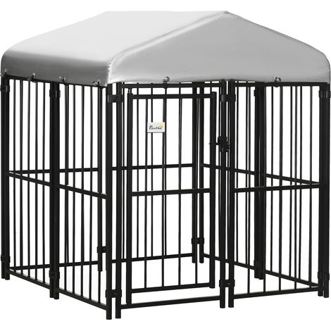 Enclos pour chiens de petite et moyenne taille, poules et canards avec toit, 122 x 122 x 13 cm (1/5)