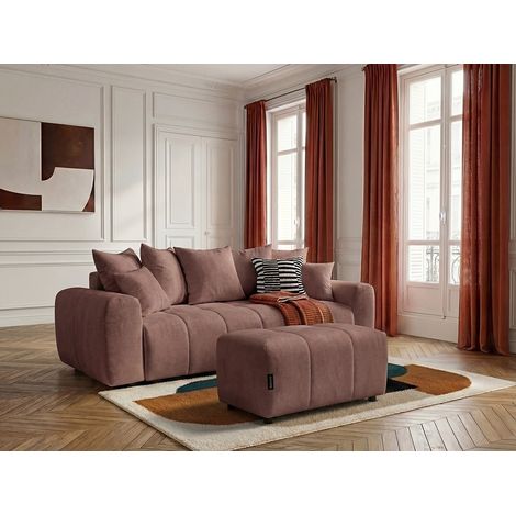 BOBOCHIC - Canapé 3 places convertible ROXELANE tissu chiné avec pouf Rouge