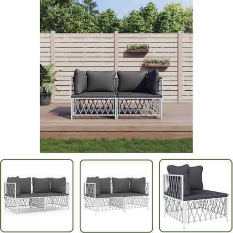 The Living Store 2-tlg. Garten-Lounge-Set mit Kissen Weiß Stahl - Gartensauna - Gartenloungesessel - Outdoor Möbel - Esstischgarnituren - Gartengeräte (1/5)