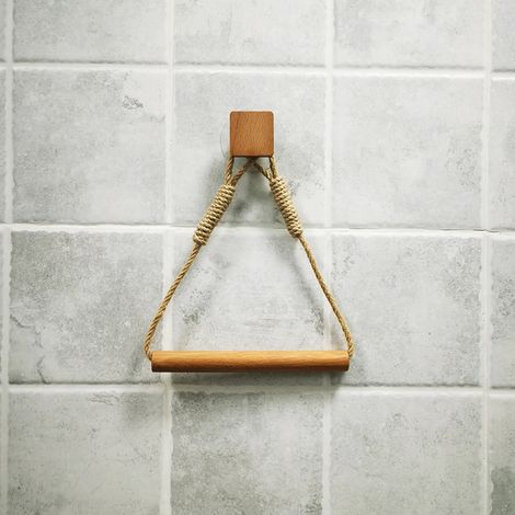 Porte-papier toilette mural (carré, couleur chanvre) - Accessoires de salle de bain - Porte-papier toilette en bois pour WC et serviettes (1/5)