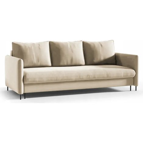 Schlafsofa Sofa mit Schlaffuntion und Bettkasten Couch Beige aus Samt mit Kissen Wohnzimmer Kinderzimmer (1/5)