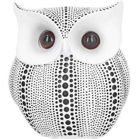 Statue de Chouette en Résine Innovante, Sculpture Animale Décorative pour Bureau - Artisanat Décoratif Blanc à Points Noirs BS1027 (1/5)