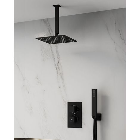 Grifo serie Orion para conjunto de ducha empotrable negro termostático rociador a techo (1/5)