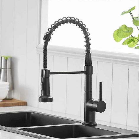 Robinet de cuisine noir, robinet de cuisine avec douchette, mitigeur monocommande 360° avec bec extensible, accessoires pour robinets de cuisine (1/5)